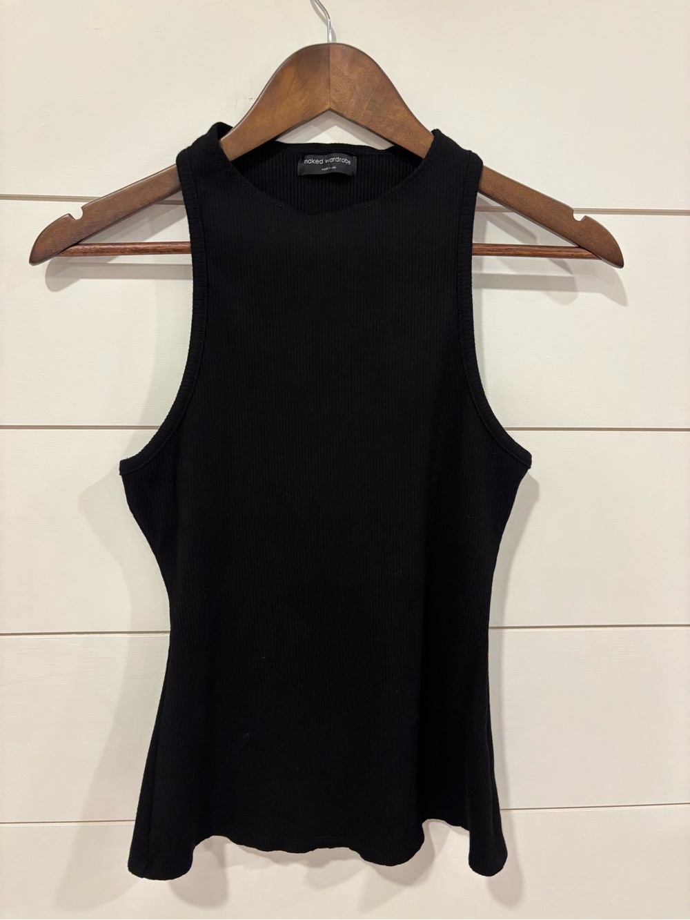 NWOT naked wardrobe Black Ribbed High-Neck Tank Top Size Large